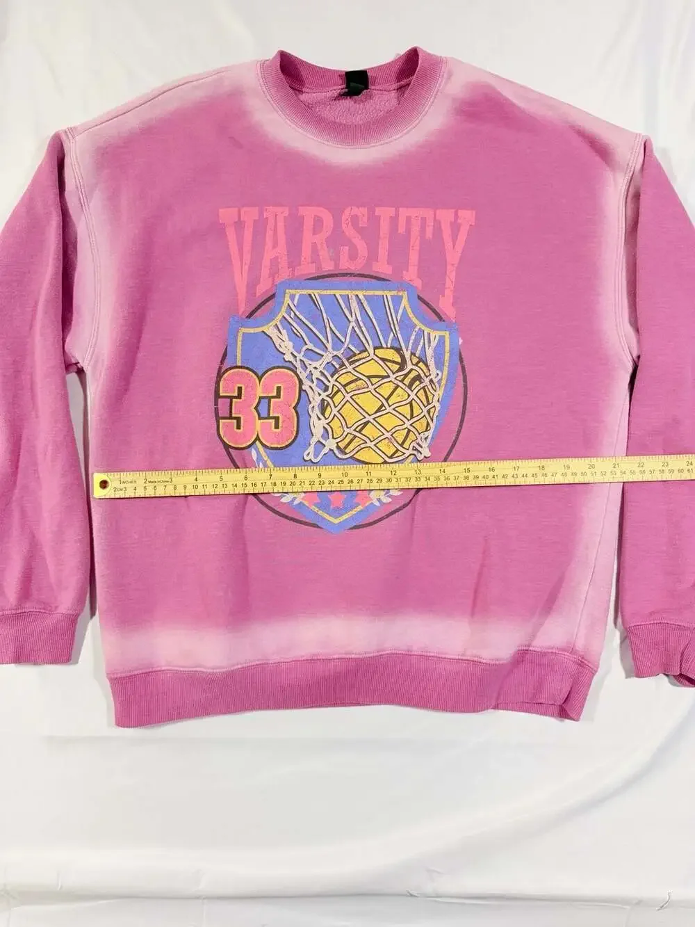 Wild Fable Varsity 33 Basketball Pink Mineral Wash Crewneck Sweatshirt - Picture 4 of 6